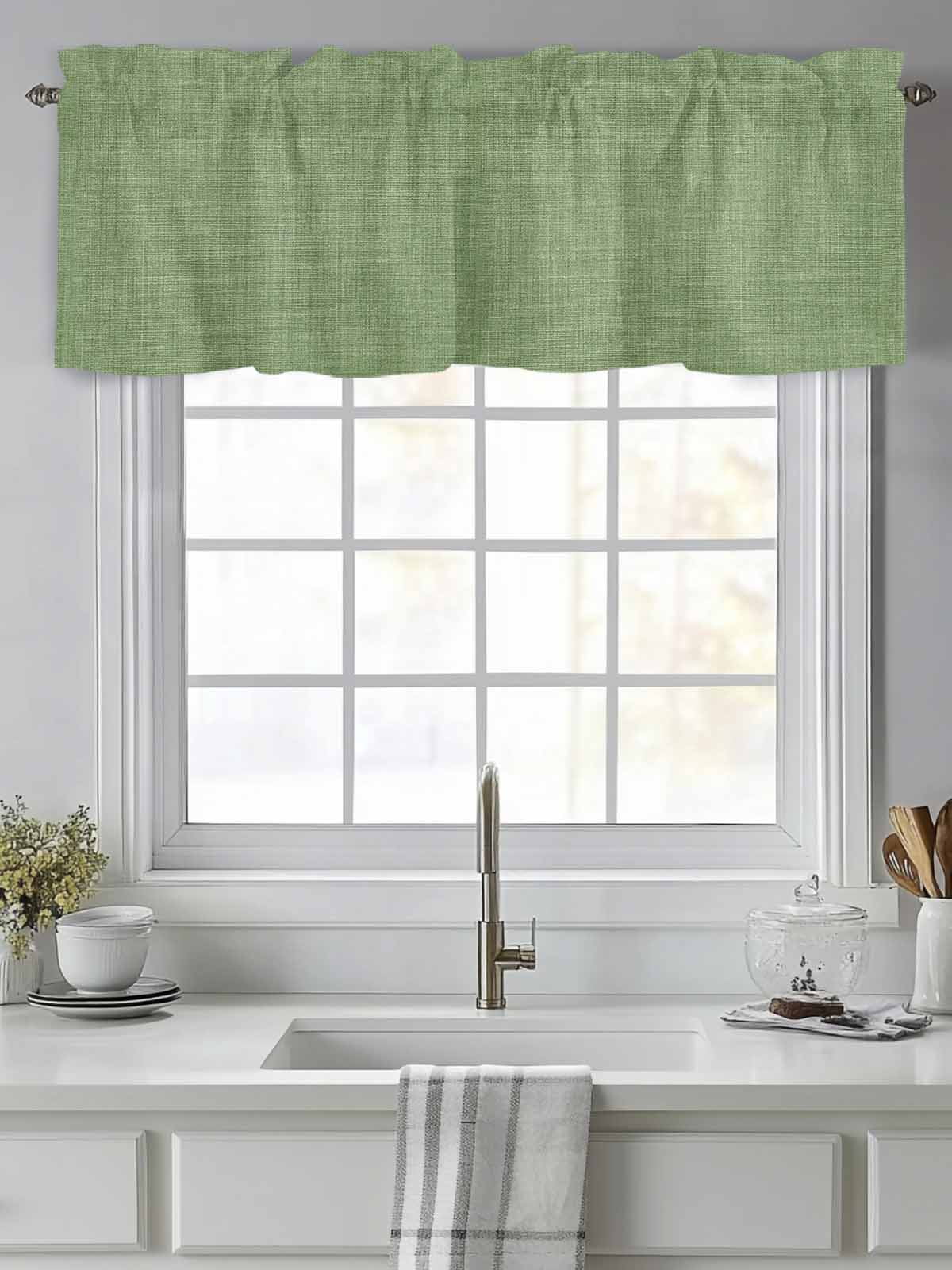 Valances for Windows Sage Green Linen Rod Pocket Cafe Window Treatments Valance Curtains for Kitchen Bathroom Laundry Basement Windows 60"x18"