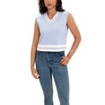 thumbnail image 2 of ATHLECHIC Women's Summer Crop Knit Color Block Sleeveless V Neck Tank Tops M Light Blue White, 2 of 5