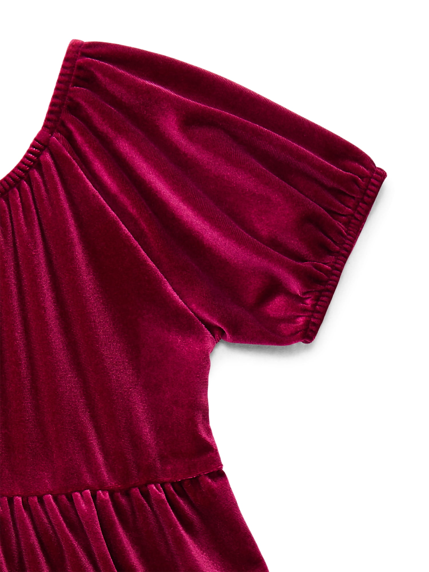 Wonder Nation Toddler Girls Tiered Velvet Dress with Puff Sleeves, Sizes 12M-5T