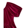 thumbnail image 3 of Wonder Nation Toddler Girls Tiered Velvet Dress with Puff Sleeves, Sizes 12M-5T, 3 of 6