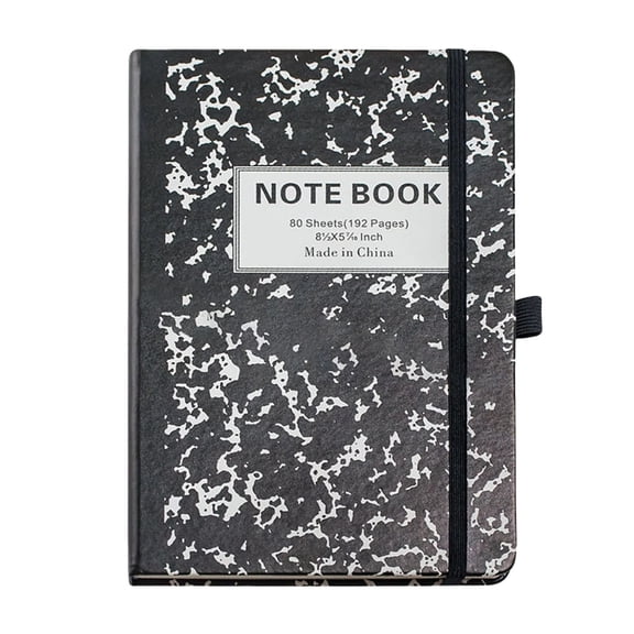1 Pack Composition Notebook, Wide Ruled Composition Notebooks with Pen Loop, Marble Composition Books for Note Taking, 80 Sheets per Comp Book, Office Supplies, 8.4" x 5.8", Black