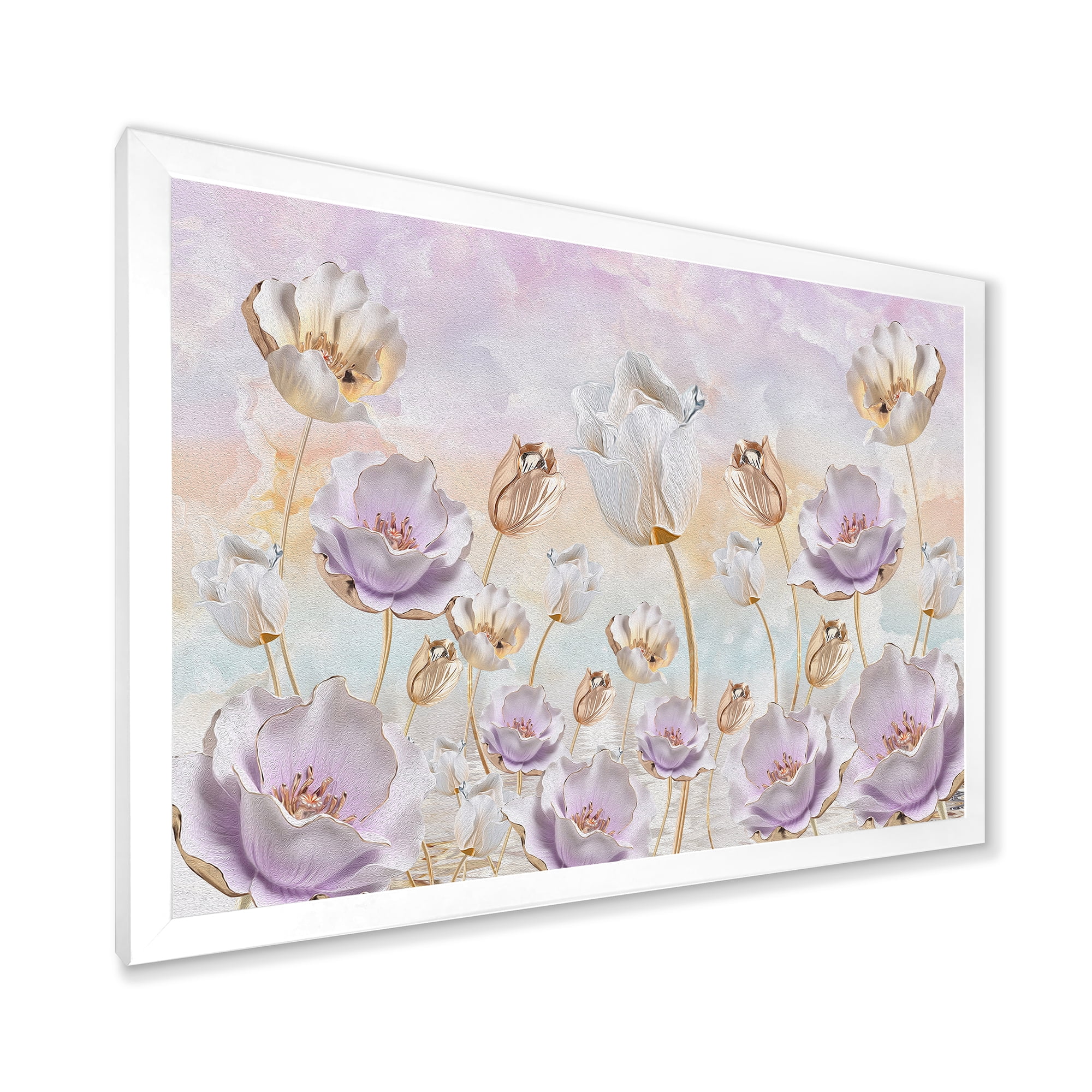 Designart 'Blossoming Pastel Tones Flowers' Traditional Framed Art Print