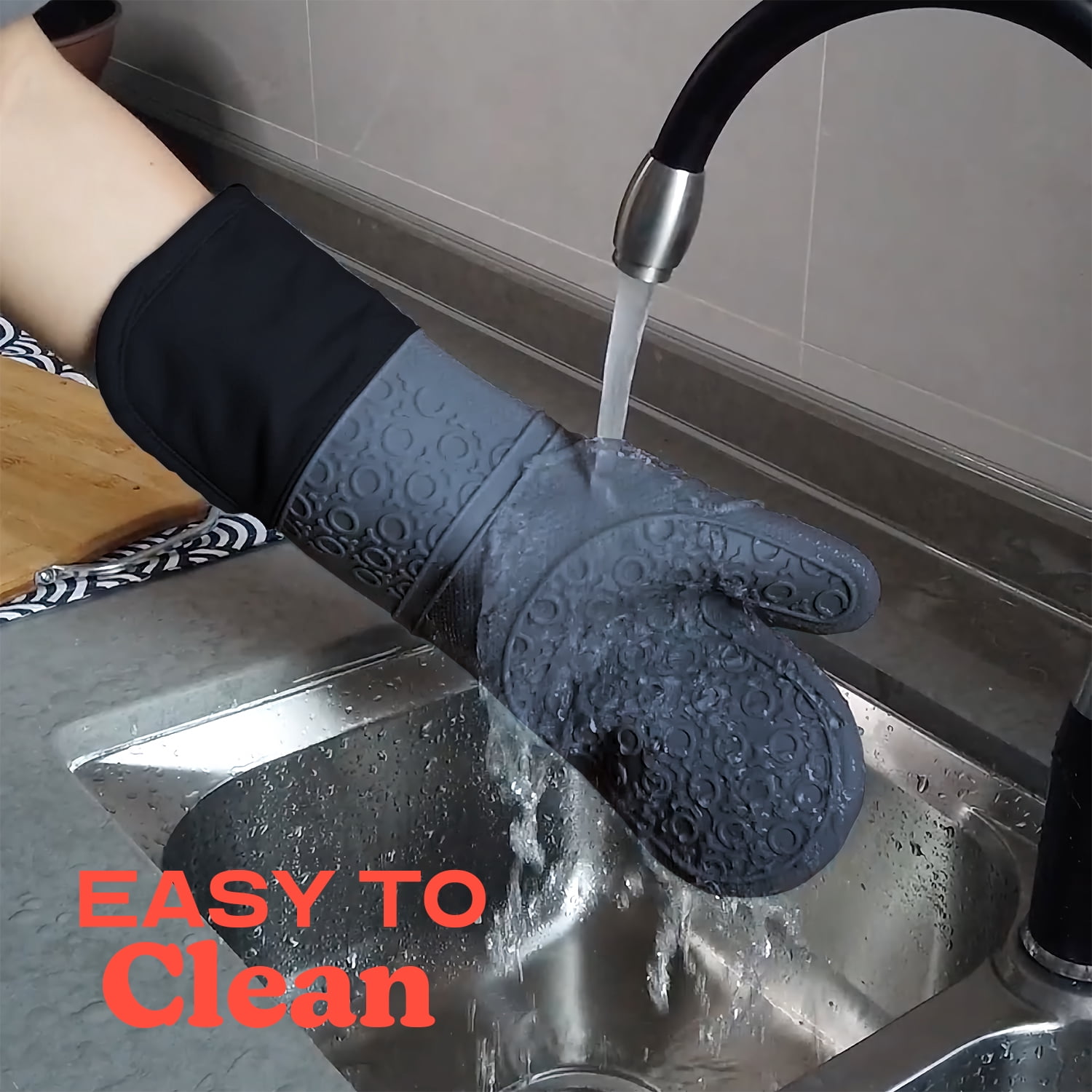 BPA-Free Soft Silicone Oven Mitts - Ultra Heat Resistant Oven Mitts with Thick Cotton Liner - Extra Long Slip Resistant Pot Holders, Flexible Oven Gloves - Gray 14.7"