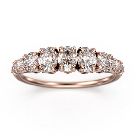 1.49ct Oval and Round Diamond Moissanite Perspective Ring 18K Rose Gold Over Silver Wedding Band