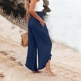 thumbnail image 5 of Domzle Womens Linen Pants Summer 2026 Wide Leg Pants Smocked Waist Ruffle Palazzo Pant Boho Flowy Beach Pant with Pockets Dark Blue M Sweatpants, 5 of 7