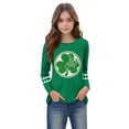 thumbnail image 4 of Girls Green St. Patrick's Day Long Sleeve Shirt Shamrock Bagpipes Graphic Tee Kids Irish Holiday Tops Polyester Spandex 4-14 Years,Size 9 T, 4 of 5