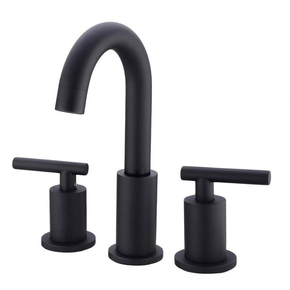 2 Handle 8 Inch Brass Bathroom Sink Faucet 3 Hole Widespread with Valve and cUPC Water Supply Hoses, with Overflow Pop Up Drain Assembly - Black