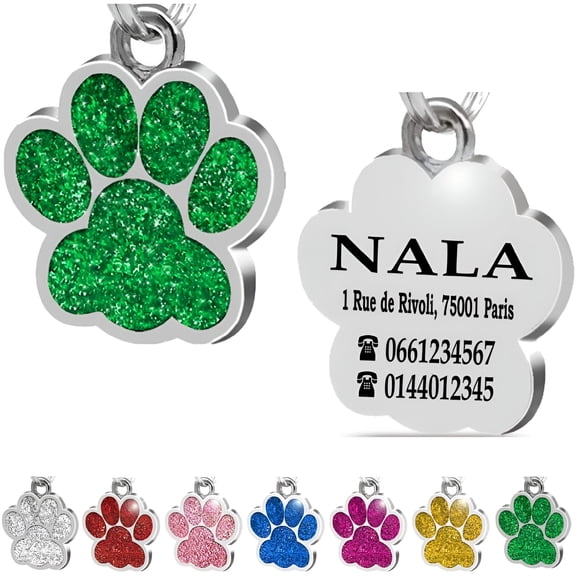 TELOLY Paw Plate Personalized ID Tag for Pet Dog Cat Collar Engraved (Green)