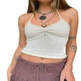 thumbnail image 1 of Womens Halter Crop Cami Tops  Sleeveless Contrast Color Slim Fit Ruched Knit Camisole, 1 of 4
