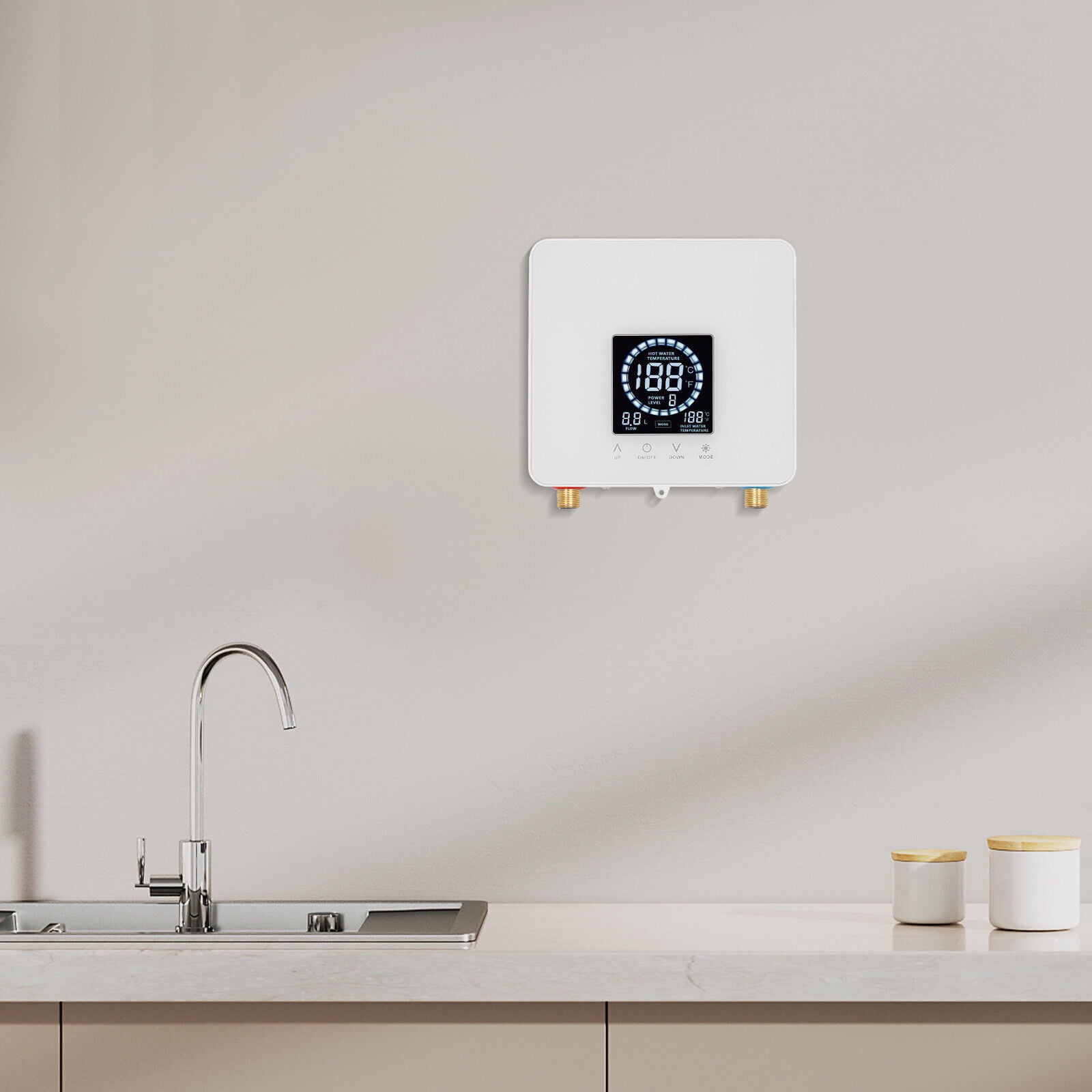 7500W Modern Instant Electric Water Heater with Led Display White IPX4 for Kitchens, Bathrooms