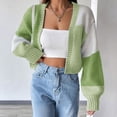 thumbnail image 2 of VISALY Cropped Cardigan Crochet Cardigan Women's Casual Knit Open Front Tops Long Sleeve Color Block Cardigans Sweaters Lightweight Short Outerwear Coats Cardigan Sweaters Trendy Cardigan Green Xl, 2 of 6