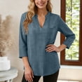 thumbnail image 2 of UAMVSH 3/4 Length Sleeve Womens Tops V Neck Casual Loose Blouses Lightweight Summer Beach Shirts Vacation Outfit with Pocket, 2 of 5