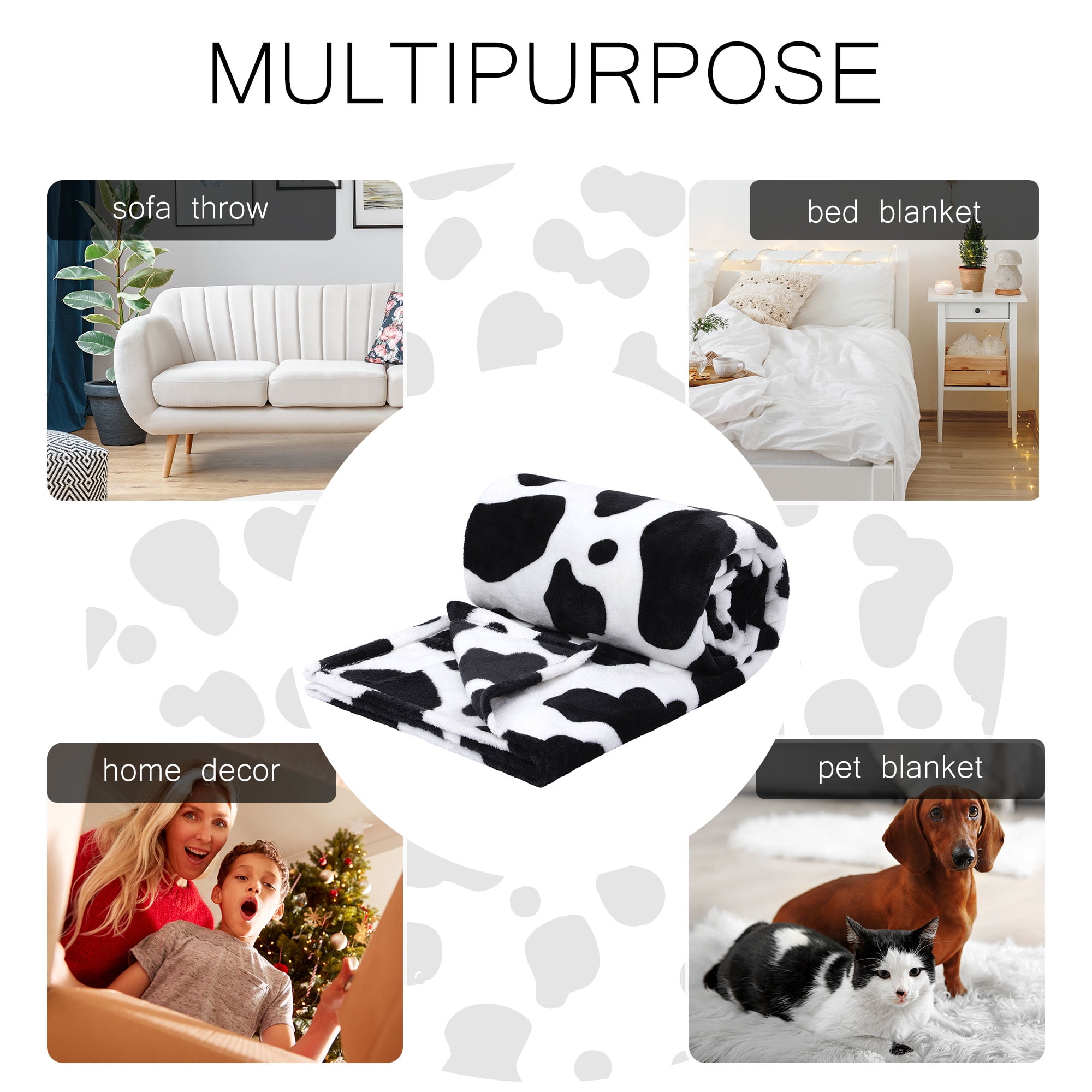 Unique Bargains Cow Printed Soft Lightweight Bed 300GSM Flannel Throw Blanket 59" x 79"