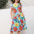 thumbnail image 5 of Zpanxa Robes Florales pour Filles Été Manches Courtes Manches Volantées Col Rond Imprimé de Fleurs Taille Poche Robe Superposée Polyester Spandex Multicolore 8-9 Ans, 5 of 5