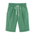 thumbnail image 2 of Meichang Women's Summer Bermuda Shorts Knee Length Drawstring Elastic Waist Casual Cotton Linen Shorts Straight Leg Comfy Solid Color Beach Shorts with Pockets, 2 of 3