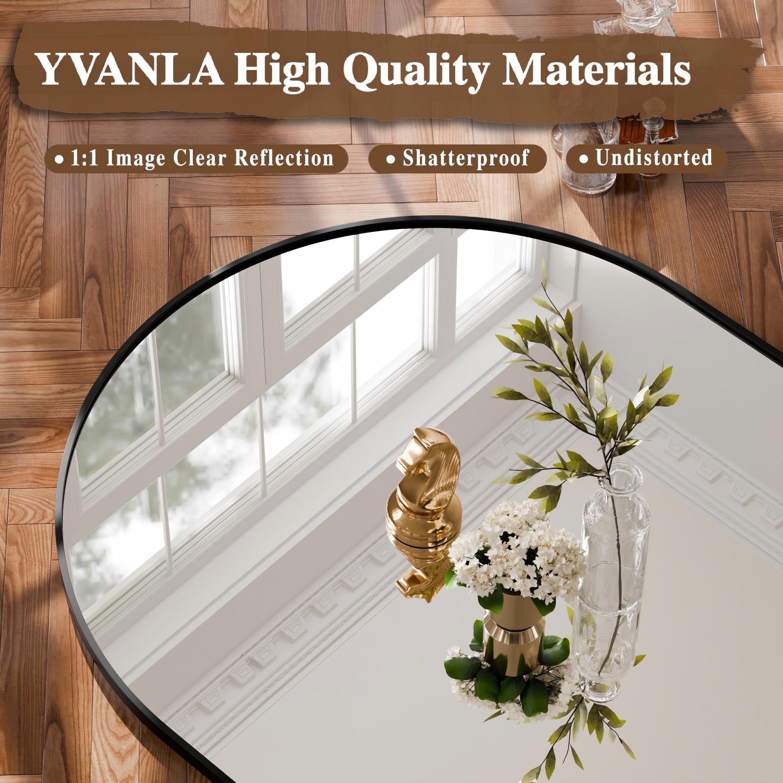 YVANLA 36"x24" Arched Bathroom Mirror Wall Mounted Mirror with Aluminum Alloy Frame, Black