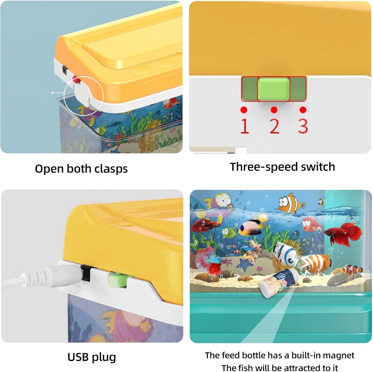 Fish Tank Play Set,Aquarium toys for kids,Magnetic Realistic Interactive Feeding Toy Fish Tank,Artificial Mini Aquarium,Toy with USB Light & Music,Gift For Children
