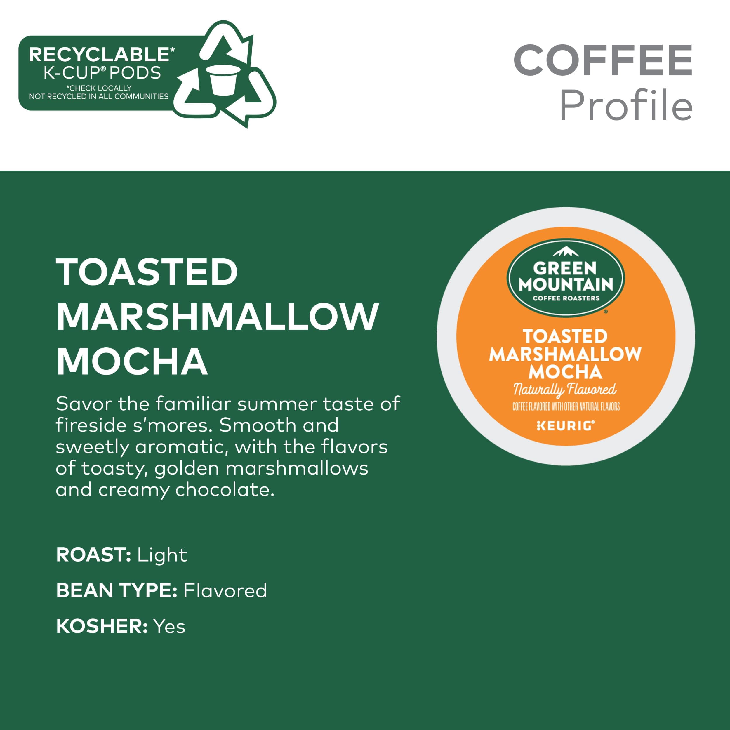Green Mountain Coffee Roasters Toasted Marshmallow Mocha Keurig Single-Serve K-Cup Pods, Light Roast Coffee, 96 Count (4 Packs Of 24).