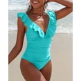 thumbnail image 3 of Charmo Ruffle One Piece Swimsuit Women V Neck Ruched Tummy Control Bathing Suits, 3 of 6