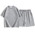 thumbnail image 2 of PNTUTB Men's Casual Loose Solid Color Crew Neck Short Sleeve T Shirt with Elastic Waist Drawstring Shorts Set, 2 of 6
