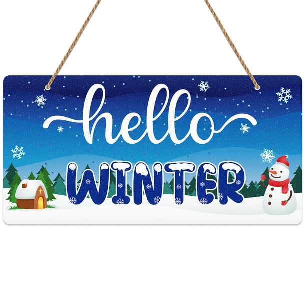 WaaHome Hello Winter Door Sign 6"x12" Winter Decor Sign Wreath for Home