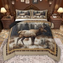 jejeloiu Rustic Farmhouse Hunting Full Size Comforter Sets,Jungle Wildlife Moose Bedding Sets For Adults Reversible 3-Piece