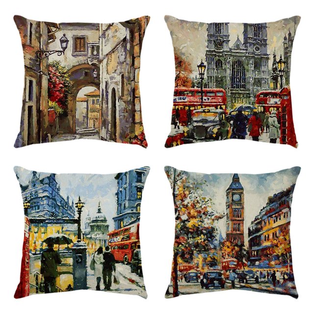 Juego de 4 fundas de 45 x 45 cm estilo M de algodón y lino para sofá, decoración del hogar, fundas de almohada decorativas, funda de cojín clásica para el hogar, sala de estar, dormitorio, cama JM