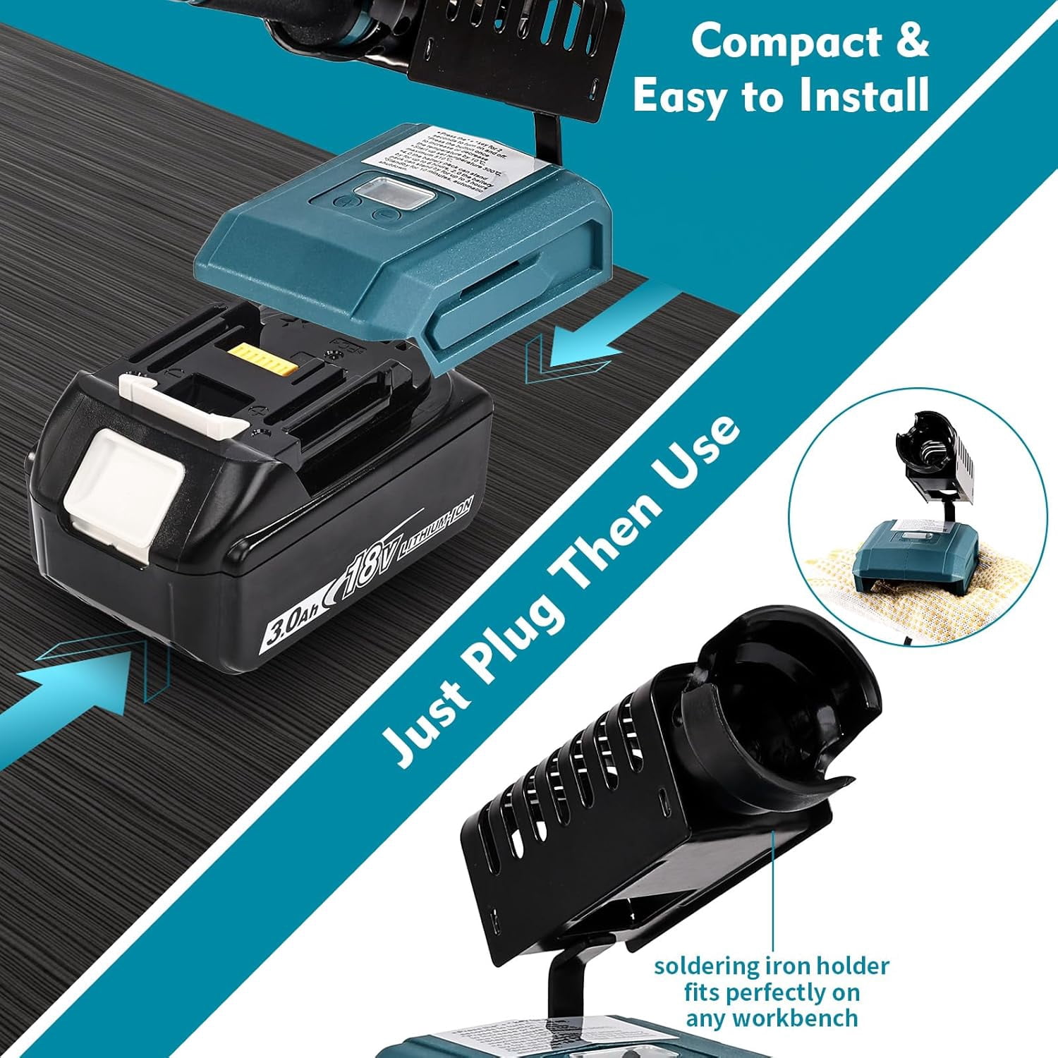 TWOWIN Cordless Soldering Iron Kit for Makita 18V/21V Battery, Soldering Iron Station 60W with Solder Wire, Welding Machine,5 Tips & Adjustable Temp 300-510°C (Tool Only)