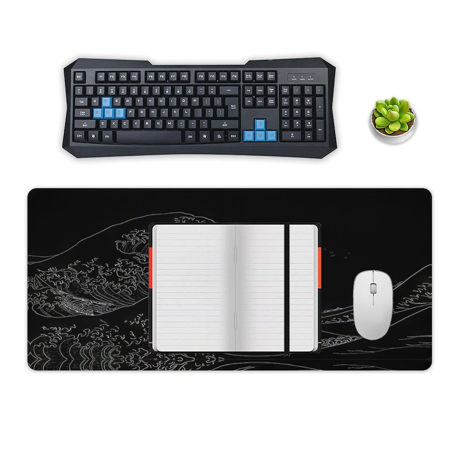 Japanese Sea Wave Mouse Pad Gaming Mousepad Large Mouse Pad for Keyboard and Mouse with Anti-Slip Rubber Base, Keyboard Pad Big Mouse Mat for Home and Office  35.4 x 15.7in