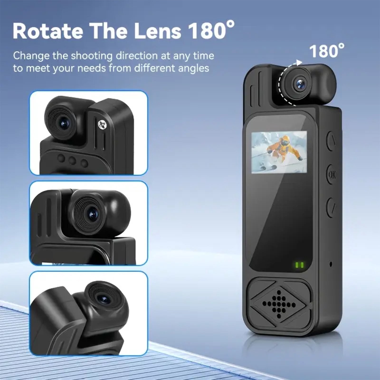 JUANGU Wearable Video Camera, Portable Clip-on Camcorder with Rotatable Lens, 180°Wide-Angle Personal Recorder Body Camera for Bike Cycling Vlogging