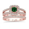 thumbnail image 2 of 2 Carat Emerald & Diamond Antique Bridal set Halo Ring in 14k Rose Gold affordable emerald and diamond engagement ring, 2 of 2