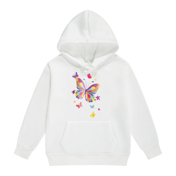 Little Girls Hoodies Sweatshirts Print Casual Pullover Kids Soft Outerwear Fall Winter Daily Wear Clothing White Size 6-7T