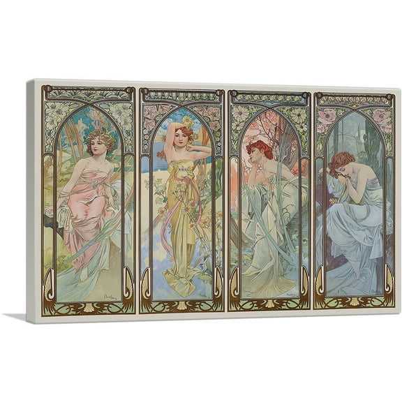 ARTCANVAS Times of the Day Canvas Art Print by Alphonse Mucha - Size: 26" x 18" (0.75" Deep)