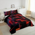 thumbnail image 2 of YST Neon Red and Black Queen Comforter Set for Boys Girls,3D Checkered Geometric Bedding Set,Abstract Square Grid Comforter Set Lightweight Soft,Glowing Geometry Quilt Bed Set 3Pcs, 2 of 5