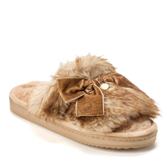 Dearfoams Women's Bianca Pile Slide Slipper with Bow