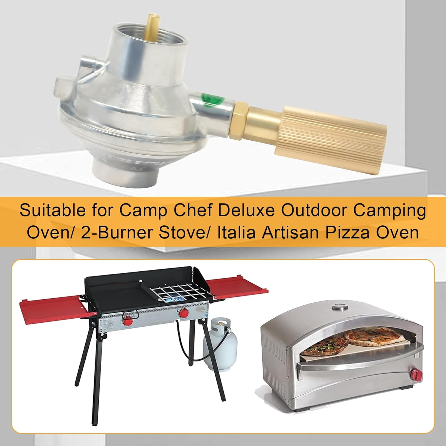 SPG25-17 Oven Regulator Fit for Camp Chef Deluxe Outdoor Camp Oven/2-Burner Stove/Italia Artisan Pizza Oven,Replace Parts for Camp Chef Pzoven/Coven/Covend/Covent Propane Regulator Connector/Adapter