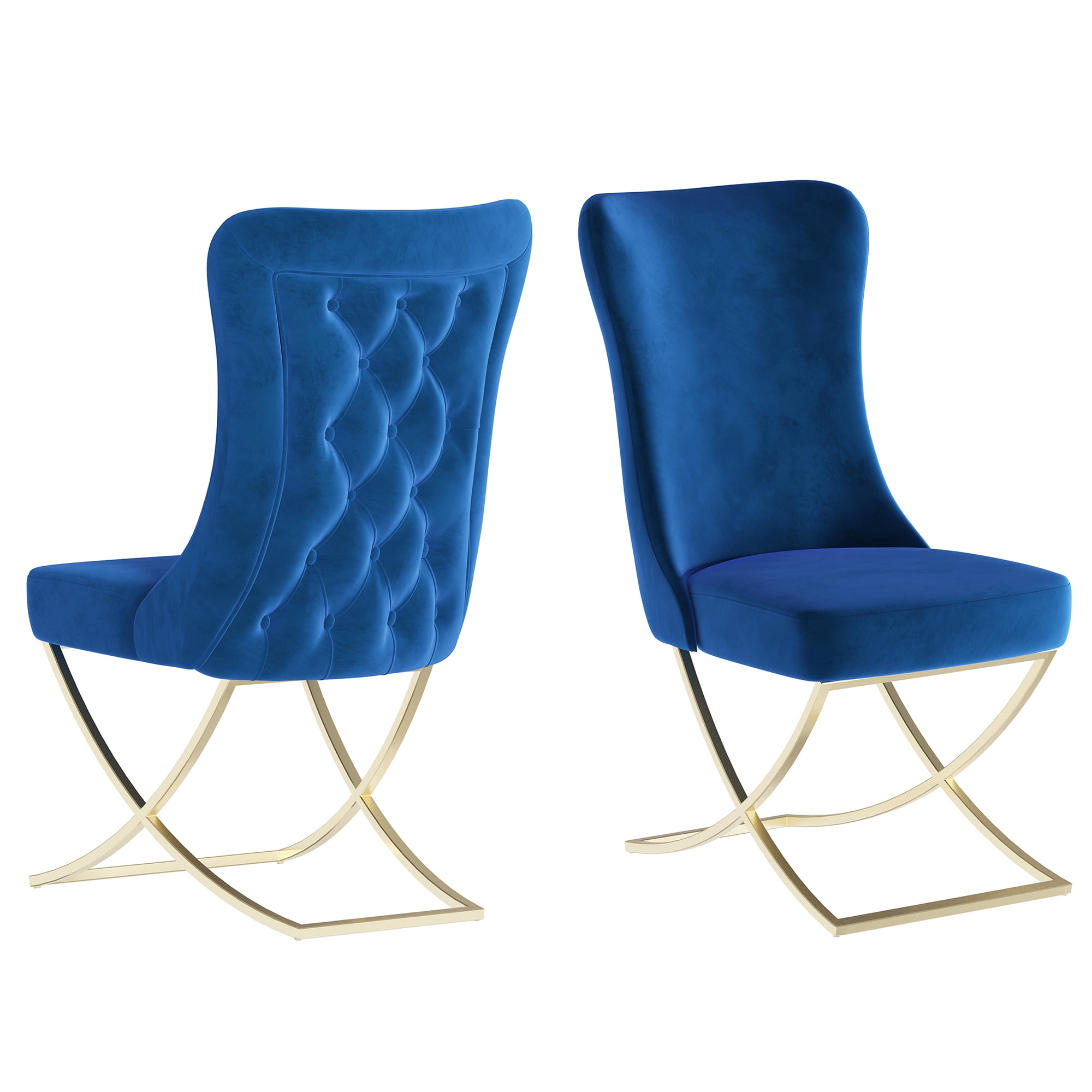Ottomanson Imperial Upholstered Modern Gold Legged Dining Chair, Set of 2, Blue