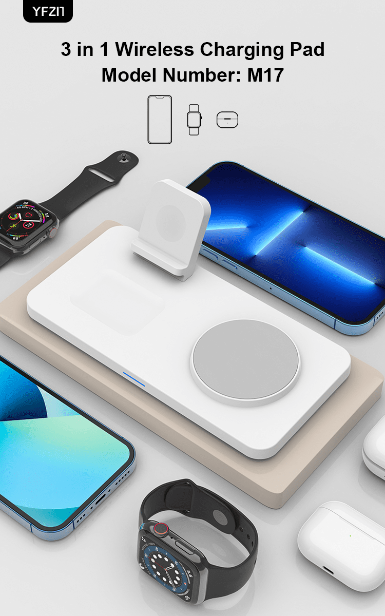 YFZN M17 Magnetic Wireless Charger for iPhone: 3 in 1 Travel ChargingStation for Apple Devices for iPhone 16 15 14 13 12 Pro MaxPlus - Wireless  Charging Pad for Apple Watch Series &Airpods Series