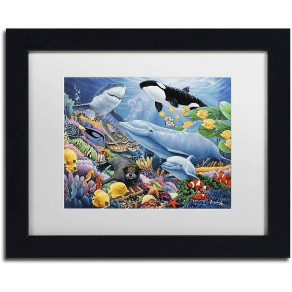 Trademark Fine Art 'Sealife' Canvas Art by Jenny Newland, White Matte, Black Frame