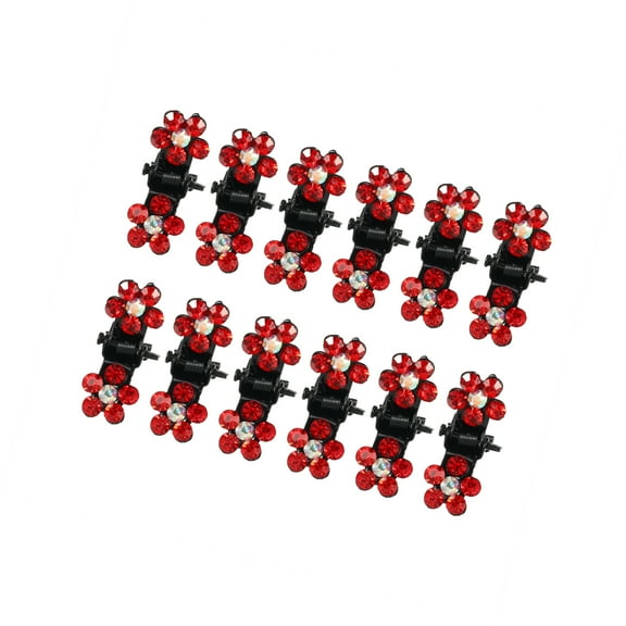Vocoste Mini Hair Claw Clip Small Rhinestone Hair Clips Metal Little Hair Clips for Women   Red 12 Pcs