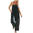 thumbnail image 2 of Dazajoo Spaghetti Strap Jumpsuit for Women 2024 Summer Women's Cotton Linen Solid Color Loose Fit Rompers Dressy Fashion Sleeveless Wide Leg Long Pants,Black,M, 2 of 6