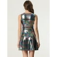 thumbnail image 4 of Disfraz de navidad Vestido acampanado holográfico Allegra K sin mangas brillante metálico Multicolor M, 4 of 5
