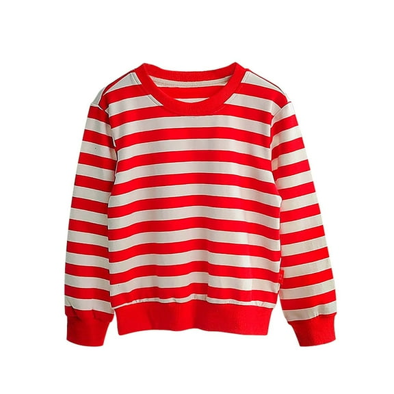 Generic Toddler Baby Girls Boys Fall And Winter Long Sleeve Round Neck Striped Comfortable Breathable Sweater Autumn Winter Clothes for Home Outdoor Indoor（3-4 Years Red）