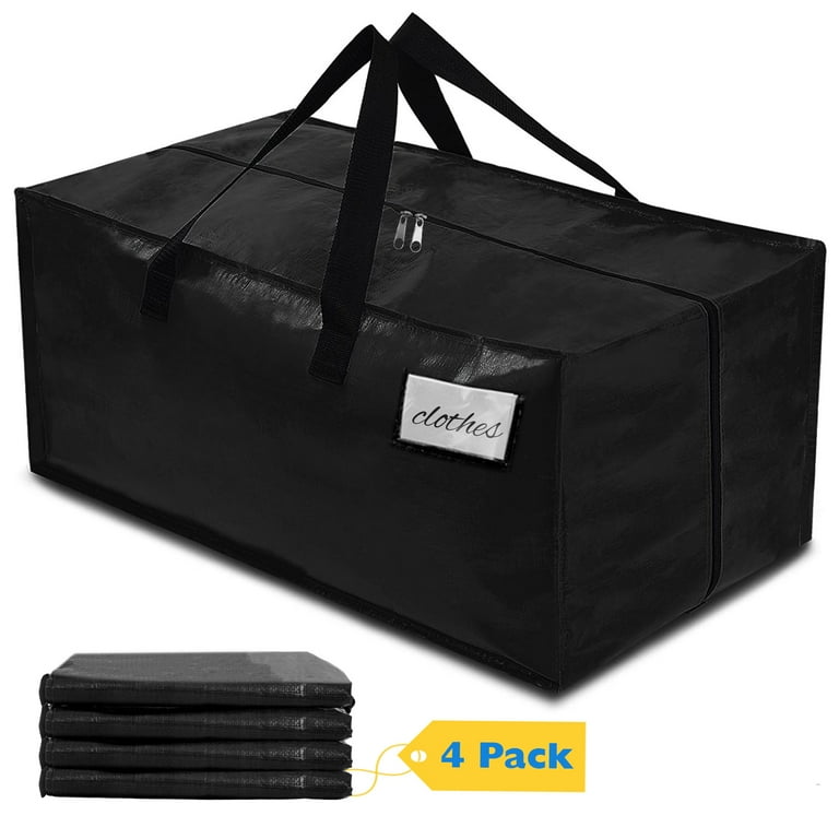 4 PK Heavy Duty Extra Storage Bags Moving Totes With Zippers for