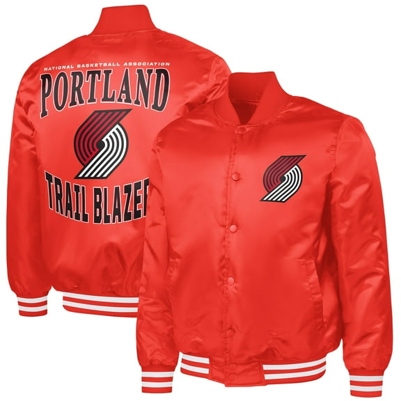 Men's G-III Sports by Carl Banks Red Portland Trail Blazers Adaptive Bold Logo Satin Varsity Jacket