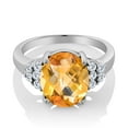 thumbnail image 2 of Gem Stone King 925 Sterling Silver Ring Oval Checkerboard Yellow Citrine and Moissanite (6.11 Cttw, Size 9), 2 of 4