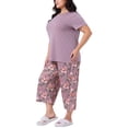 thumbnail image 4 of Conjunto de pijamas de dos piezas para mujer de tallas grandes Agnes Orinda, con camisetas de manga corta y pantalones, patrón impreso, 1X púrpura, 4 of 6