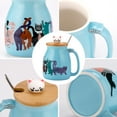 thumbnail image 5 of Meetco Cute Cat Ceramic Coffee Mug Lovely Kitty Bamboo Lid Stainless Steel Spoon Mug Gift 420 ml (Blue), 5 of 7