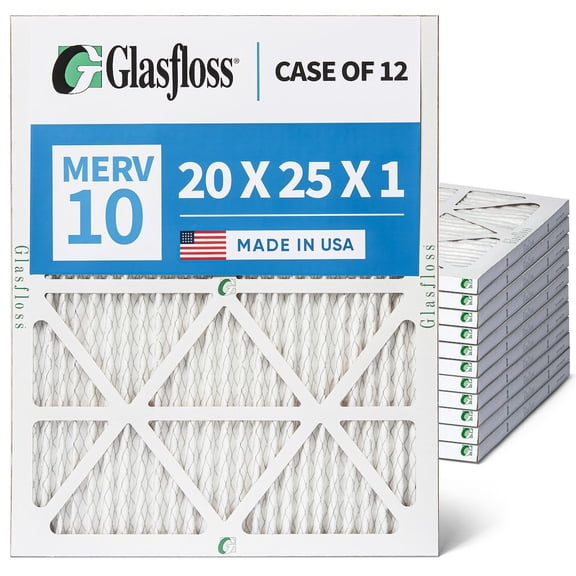 12 Pack of 20x25x1 MERV 10 Pleated Air Filters for AC & Furnace. Actual Size: 19-1/2 x 24-1/2 x 7/8