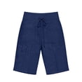 thumbnail image 4 of Women Wide Leg Shorts High Waist Wide Leg Pocket Summer Vacation Linen Hiking Shorts Women Navy, 4 of 5